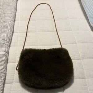 Anthropologie Olive Green Faux Fur Crossbody Bag